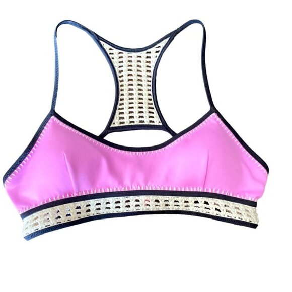 Victoria's Secret Pink Crochet Bikini Top with Black Trim Medium - Picture 1 of 5